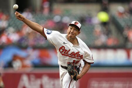 　メッツ戦に先発したオリオールズ・菅野。６回３失点で７勝目を挙げた（ＡＰ＝共同）