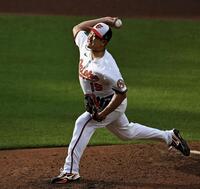 　メッツ戦に先発したオリオールズ・菅野。６回３失点で７勝目を挙げた（ゲッティ＝共同）