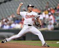 　メッツ戦に先発したオリオールズ・菅野。６回３失点で７勝目を挙げた（ゲッティ＝共同）