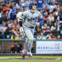 　３２号２ランを放った大谷翔平（ロサンゼルス・ドジャース提供）