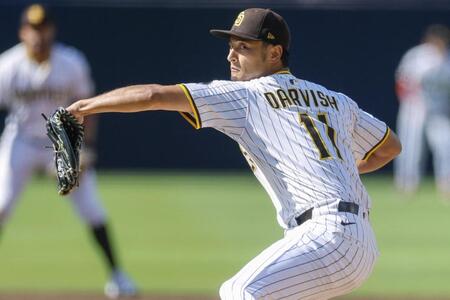 　フィリーズ戦に先発し、４回２／３を４失点だったダルビッシュ。今季初勝利はならなかった（イマジンイメージズ・ロイター＝共同）