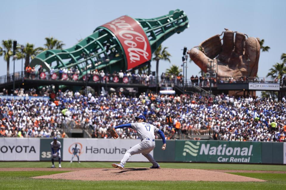 　ジャイアンツ戦に先発登板した大谷（共同）