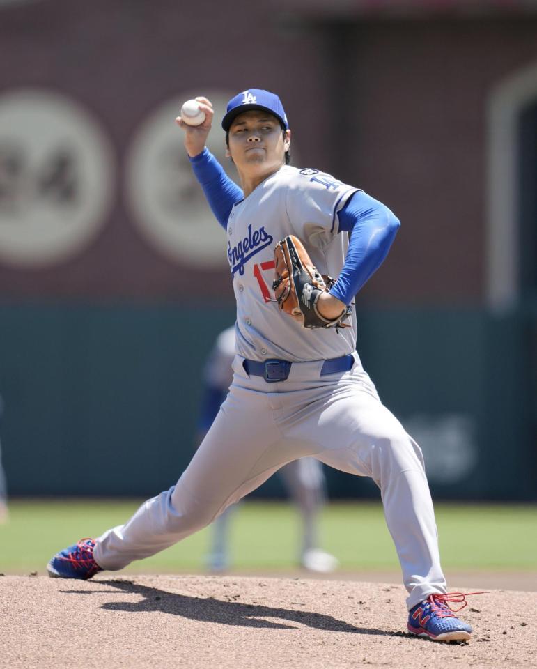 　ジャイアンツ戦に先発登板した大谷（共同）