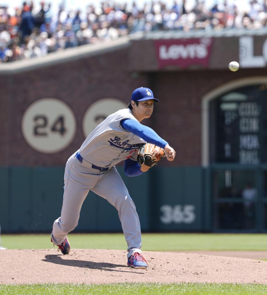 　ジャイアンツ戦に先発登板した大谷（共同）