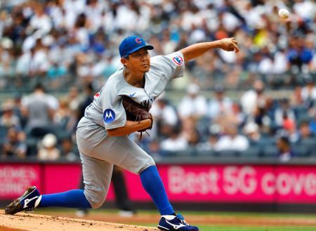 　ヤンキース戦に先発したカブス・今永。７回を投げ２安打１失点で６勝目を挙げた＝ニューヨーク（ＡＰ＝共同）