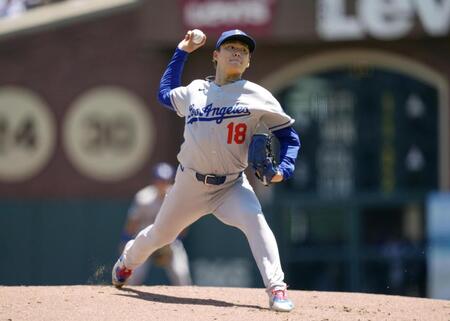 　ジャイアンツ戦に先発したドジャース・山本（共同）