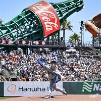 　ジャイアンツ戦に先発したドジャース・山本（ロサンゼルス・ドジャース提供）