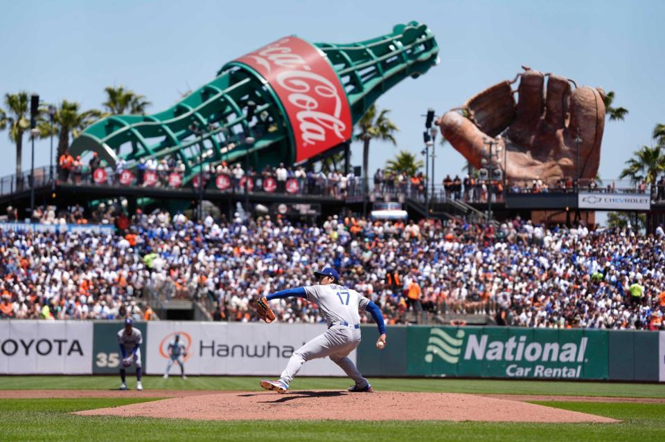　ジャイアンツ戦に先発登板したドジャース・大谷（共同）