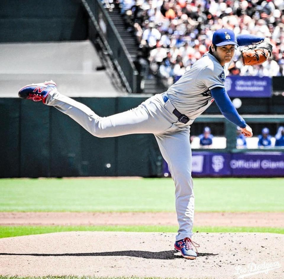 　ジャイアンツ戦に先発し３回無失点と好投した大谷（ロサンゼルス・ドジャース提供）