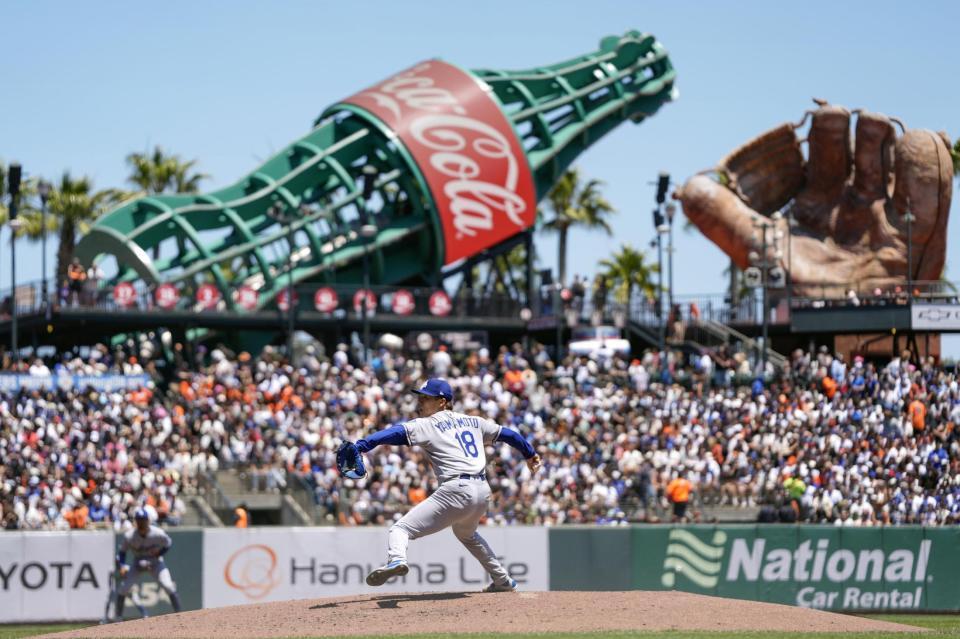 　ジャイアンツ戦に先発したドジャース・山本（共同）