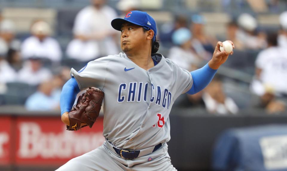 　ヤンキース戦に先発したカブス・今永。７回を投げ２安打１失点で６勝目を挙げた＝ニューヨーク（ＡＰ＝共同）