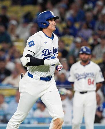 　９回、左飛に倒れたドジャース・大谷。４打数無安打に終わった（共同）