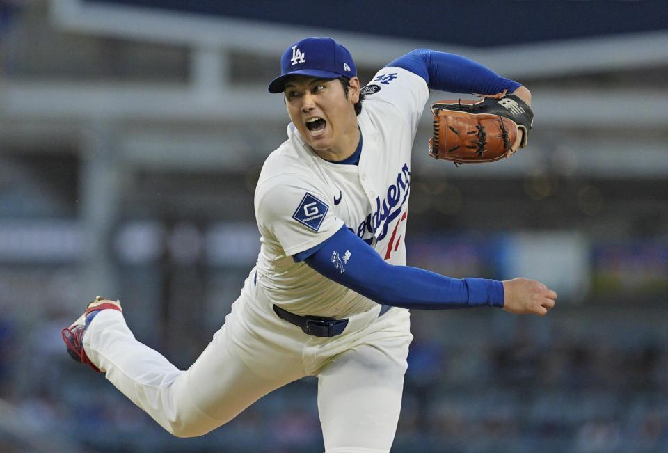 　ツインズ戦で力投するドジャース・大谷（共同）