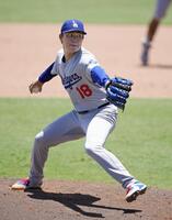 　レイズ戦に先発し、５回２／３を投げ５安打無失点で10勝目を挙げたドジャース・山本（共同）
