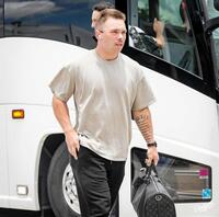 　球場入りするラッシング（ロサンゼルス・ドジャース提供）