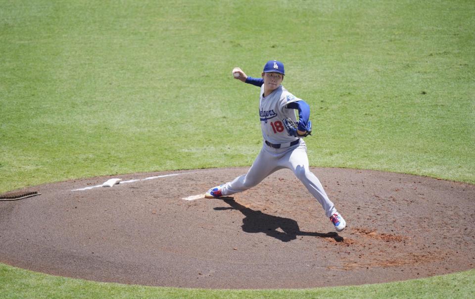 　レイズ戦に先発したドジャース・山本。５回２／３を投げ５安打無失点で10勝目を挙げた（共同）