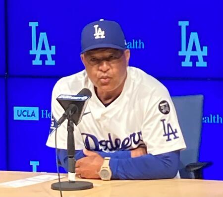 ロバーツ監督 名前は出さずも大谷の出塁に言及「四球、幸運な内野安打を得点につなげた」 2打席連発含む4安打4打点の4番・マンシーの復帰効果強調