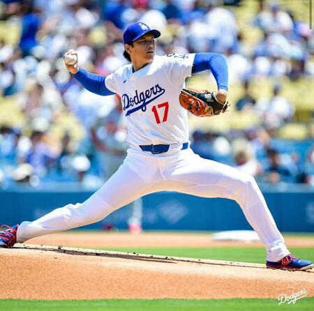 　先発し力投する大谷（ロサンゼルス・ドジャース提供）