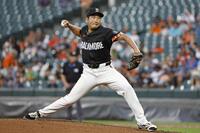 　アスレチックス戦に先発し、７回１失点で９勝目を挙げた菅野（共同）