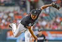 　アスレチックス戦に先発し、７回１失点で９勝目を挙げた菅野（共同）