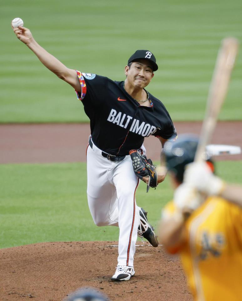 　アスレチックス戦に先発し、７回１失点で９勝目を挙げた菅野（共同）