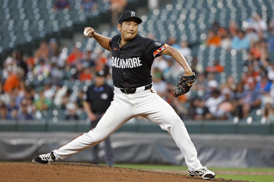 　アスレチックス戦に先発し、７回１失点で９勝目を挙げた菅野（共同）