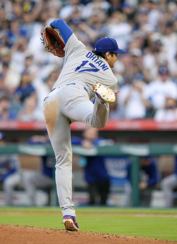 　エンゼルス戦に先発登板したドジャース・大谷（共同）