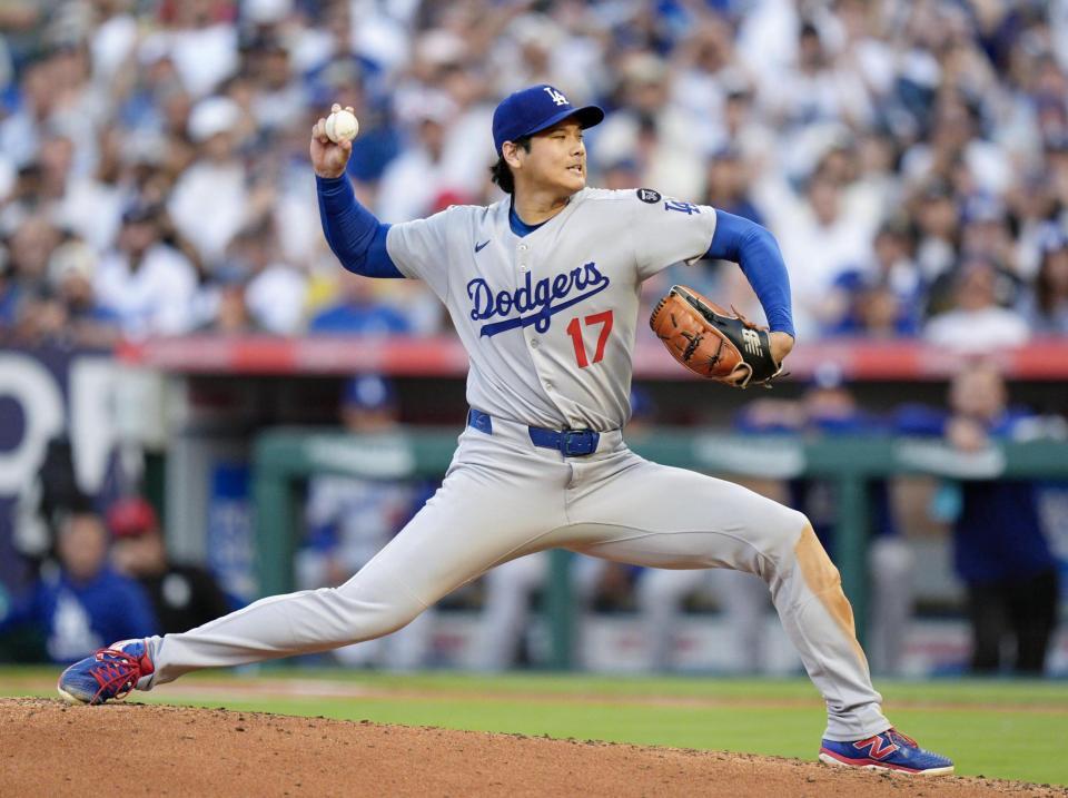 　エンゼルス戦に先発登板したドジャース・大谷（共同）