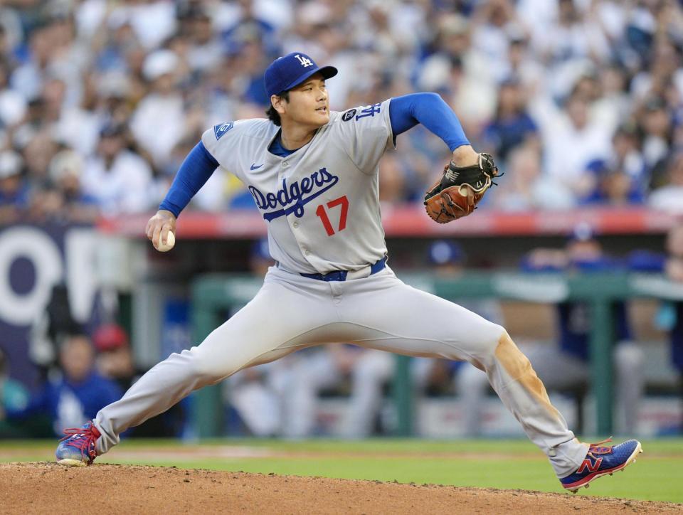 　エンゼルス戦に先発登板したドジャース・大谷（共同）