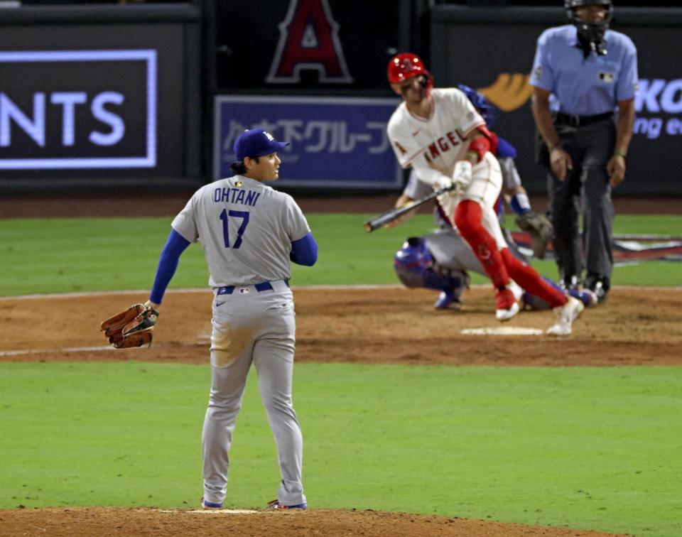 　エンゼルス戦の５回、ネトに２点二塁打を打たれた大谷
