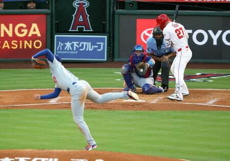 　１回、トラウトを見逃し三振に仕留めた大谷（共同）