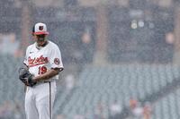 　雨が降りしきる中、好投し１０勝目を挙げた菅野（写真：ＡＰ／アフロ）