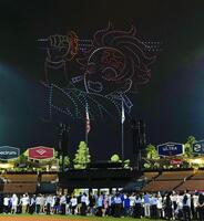 　ドジャースとパドレスの試合後、ドローンで夜空に描かれたアニメ「鬼滅の刃（やいば）」のキャラクター（共同）