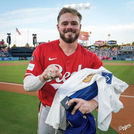 　チャンピオンリングを贈呈されたラックス（ロサンゼルス・ドジャース提供）