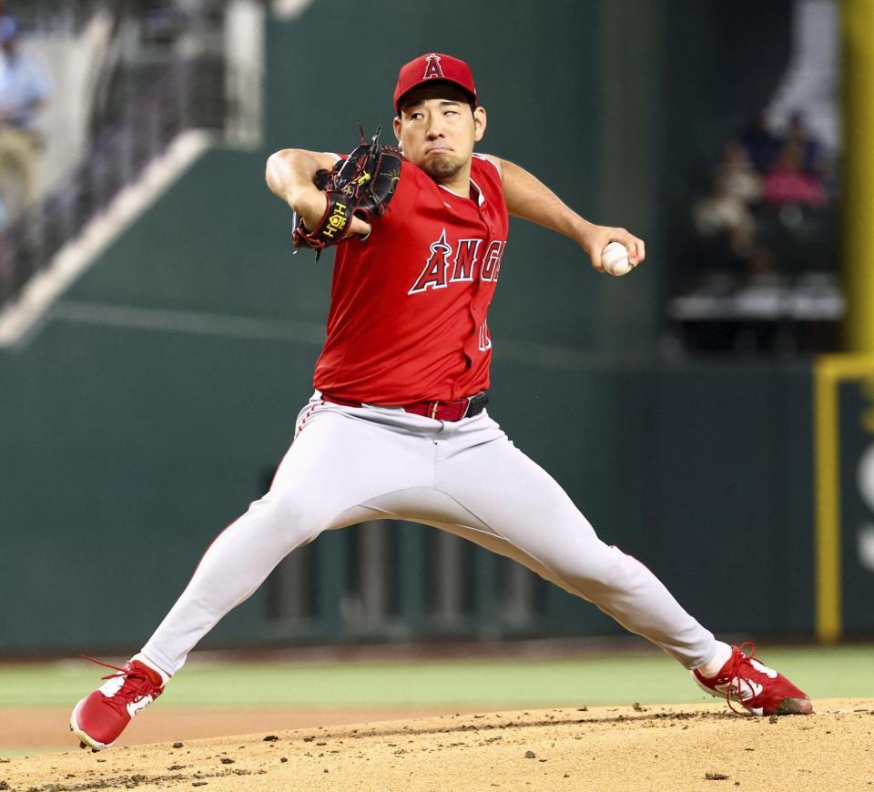　レンジャーズ戦に先発したエンゼルス・菊池（イマジンイメージズ・ロイター＝共同）