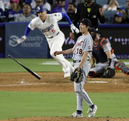 　３月、ドジャース・フリーマンに適時打を打たれた前田健太（提供・共同通信社）