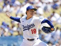 　ダイヤモンドバックス戦に先発し、７回１失点と好投したドジャース・山本（共同）
