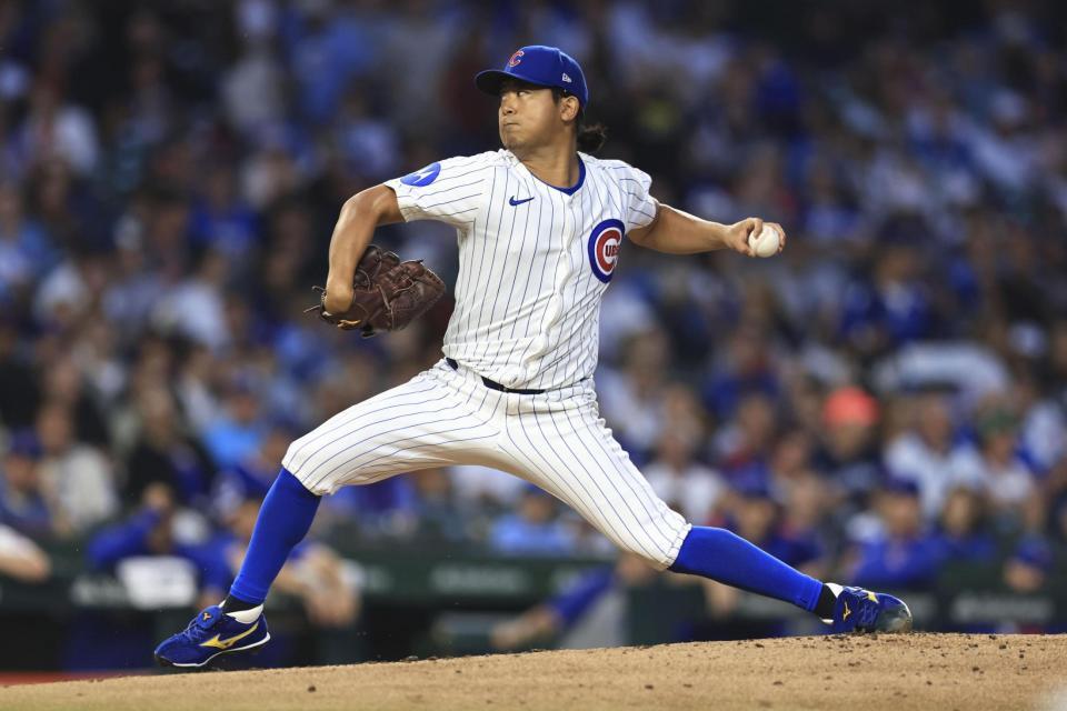 　先発し、６回５安打３失点で９勝目を挙げた今永（ゲッティ＝共同）