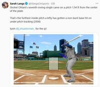 　大谷が第４打席で放った三塁内野安打のチャート。サラ・ラングス氏の公式Ｘ（＠ＳｌａｎｇｓＯｎＳｐｏｒｔｓ）より
