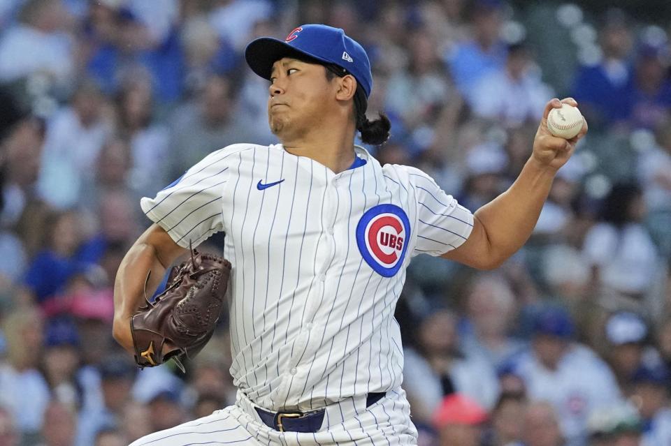 　先発し、６回５安打３失点で９勝目を挙げた今永（ＡＰ＝共同）