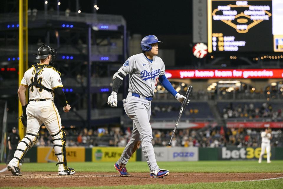 　パイレーツ戦の９回、空振り三振に倒れ最後の打者となった大谷（共同）