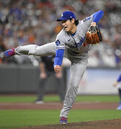 　オリオールズ戦に先発登板したドジャース・大谷。３回２／３を無失点で勝敗は付かなかった（共同）