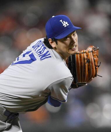 　オリオールズ戦に先発登板したドジャース・大谷。３回２／３を無失点で勝敗は付かなかった（共同）