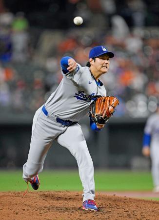 　オリオールズ戦に先発登板したドジャース・大谷。３回２／３を無失点で勝敗は付かなかった＝ボルティモア（共同）