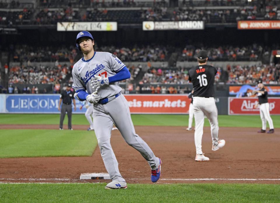 　オリオールズ戦の５回、遊ゴロ併殺に倒れたドジャース・大谷（共同）