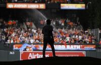 　オリオールズ戦の９回、無安打無得点試合まであと１人の場面で本塁打を浴びたドジャース・山本（共同）