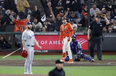 　ドジャース戦の10回、スコットからサヨナラ満塁本塁打を放つベイリー（共同）
