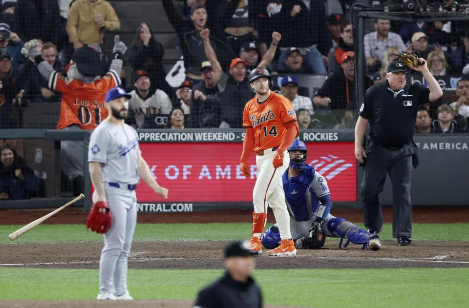 　ドジャース戦の10回、スコットからサヨナラ満塁本塁打を放つベイリー（共同）