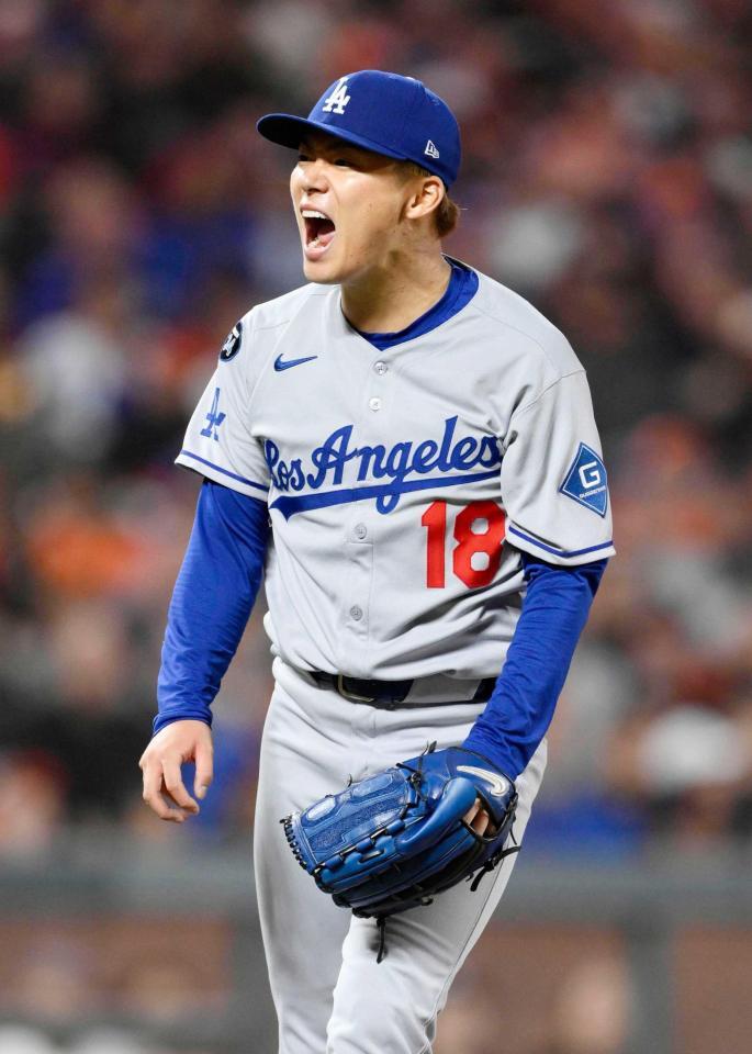 　ジャイアンツ戦に先発し、７回を投げ１安打１失点と好投したドジャース・山本。勝敗は付かなかった（共同）