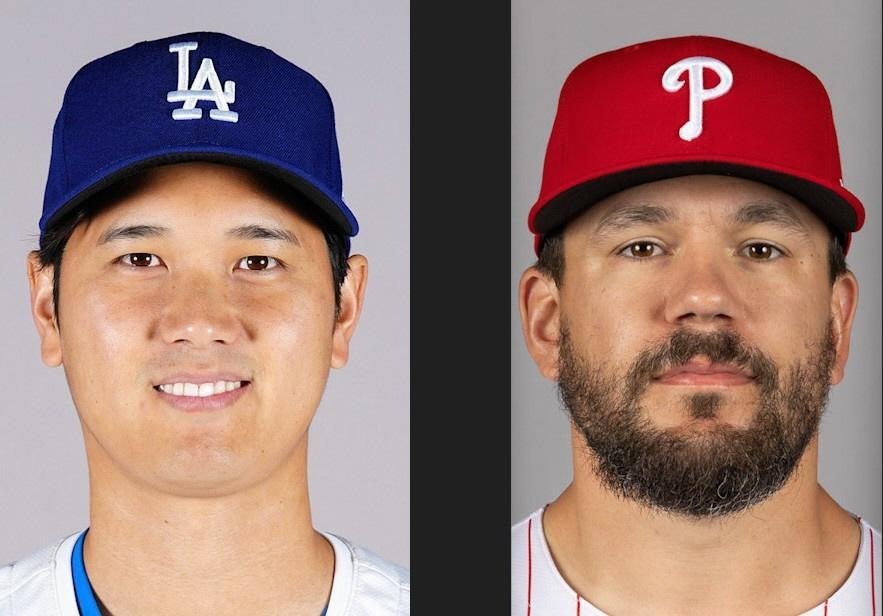 大谷翔平（左）とカイル・シュワバー